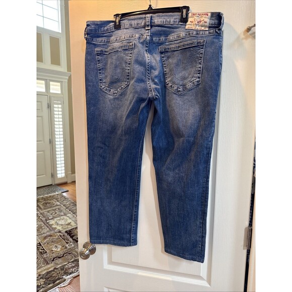 True Religion Mens 42 X 27(actual) Jeans Ricky Big T Flap Straight Thick Stitch - Picture 6 of 6